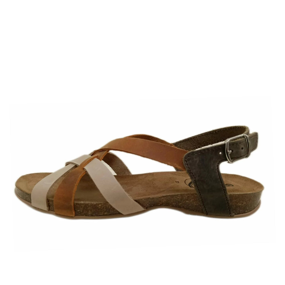 Sabatini S4621 Women's Comfort Strap Leather Sandal With Contoured Cork Footbed, Orthotic Arch Support, And Adjustable Buckle (Beige/Arancio)