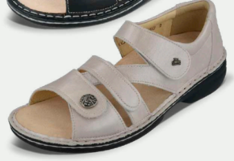 Finn Comfort Biella Ladies Leather Sandals with Three-Way Adjustable Velcro Straps, Heel Counter for Support, Removable Arch Support Insoles, and Shock Absorbing Footbed. Suitable for Bunion, Plantar Fasciitis,  Heel and Arch Pain (Beige)