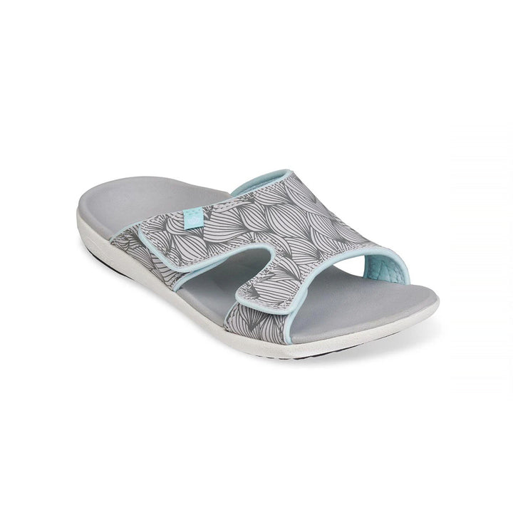 Spenco Kholo Wave Women Slide with Orthotic Arch Support and Adjustable Velcro Strap (Grey)