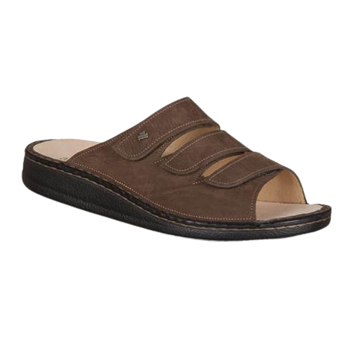 Finn Comfort Korfu Slip-On Leather Sandals With Three-Way Adjustable Velcro Straps, Removable Arch Support Insoles, And Shock Absorbing Footbed. Suitable For Bunion, Heel And Arch Pain (Brown)
