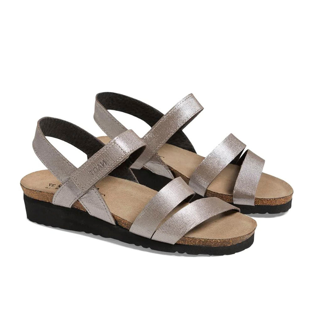 Naot Kayla Women's Leather Sandals with Ergonomic Arch Support, Heel Backstrap & Cushioned Footbed (Silver & Black)