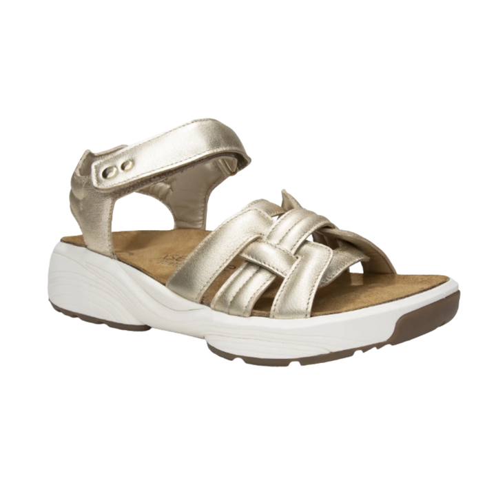 Xsensible Magnolia Metallic Gold Leather Sandal with Adjustable Hook-and-Loop Straps, Cushion Suede Footbed, and Extra-Wide H-Fit Balance Sole
