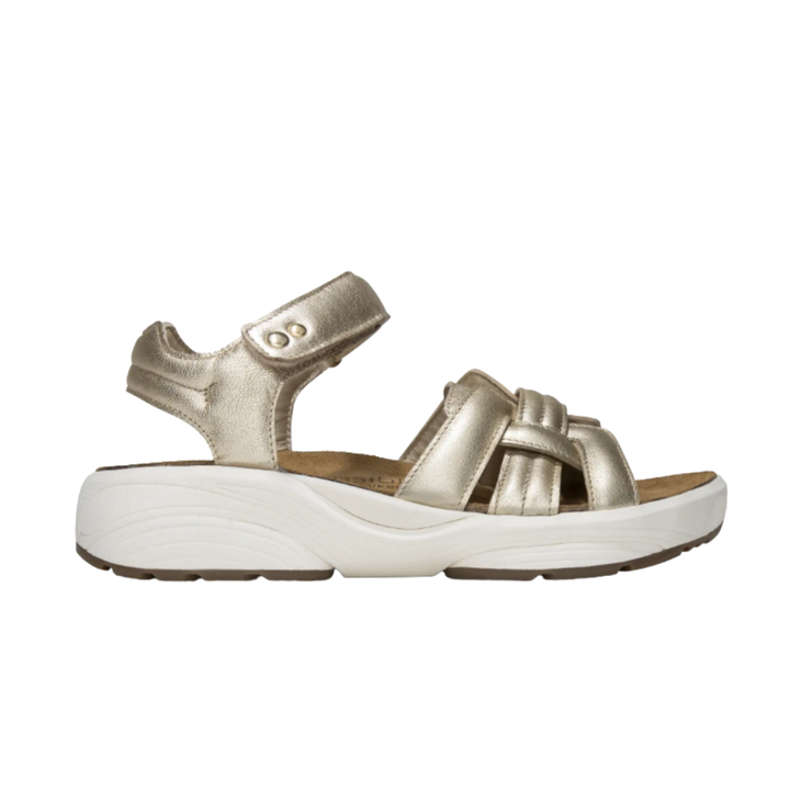 Xsensible Magnolia Metallic Gold Leather Sandal with Adjustable Hook-and-Loop Straps, Cushion Suede Footbed, and Extra-Wide H-Fit Balance Sole