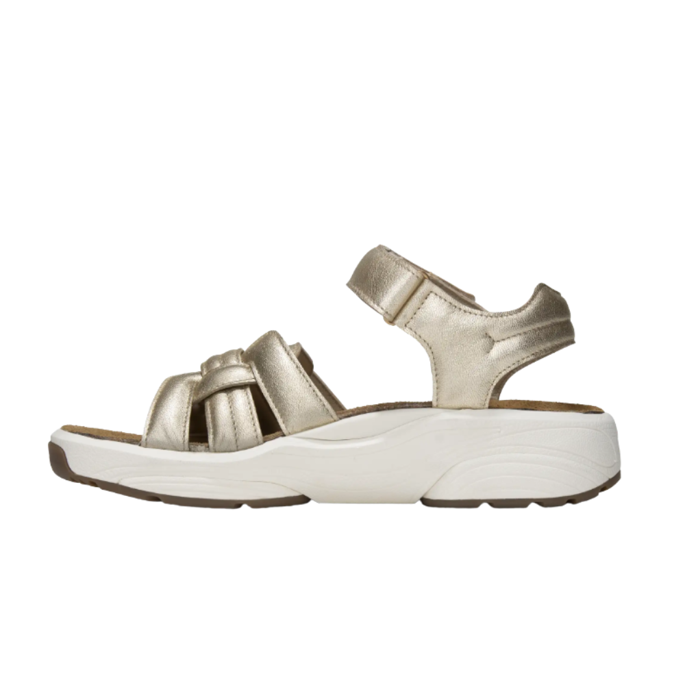 Xsensible Magnolia Metallic Gold Leather Sandal with Adjustable Hook-and-Loop Straps, Cushion Suede Footbed, and Extra-Wide H-Fit Balance Sole