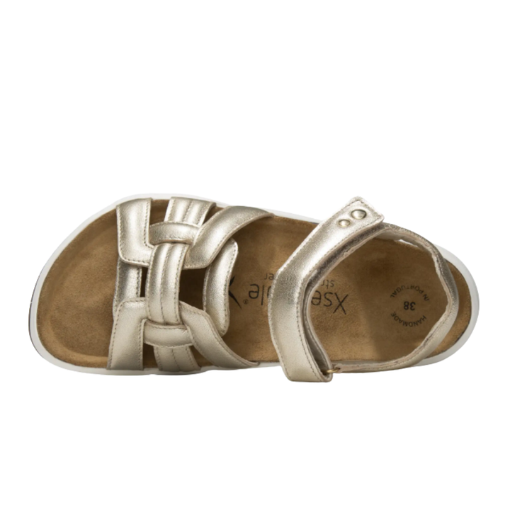 Xsensible Magnolia Metallic Gold Leather Sandal with Adjustable Hook-and-Loop Straps, Cushion Suede Footbed, and Extra-Wide H-Fit Balance Sole