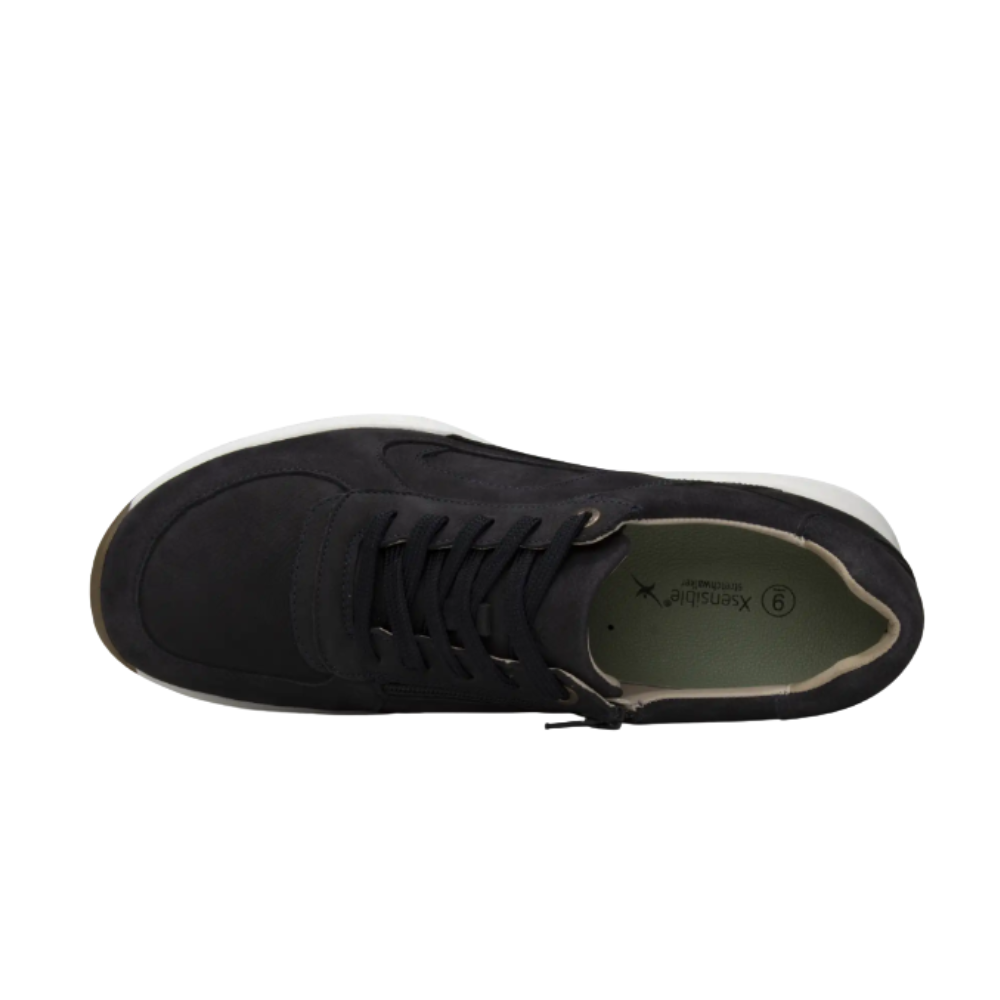 Xsensible SWX23 Stretchwalker Taupe Nubuck Sneaker with Side Zipper, Removable Footbed, Wide H-Fit, and Balance Cushion Sole