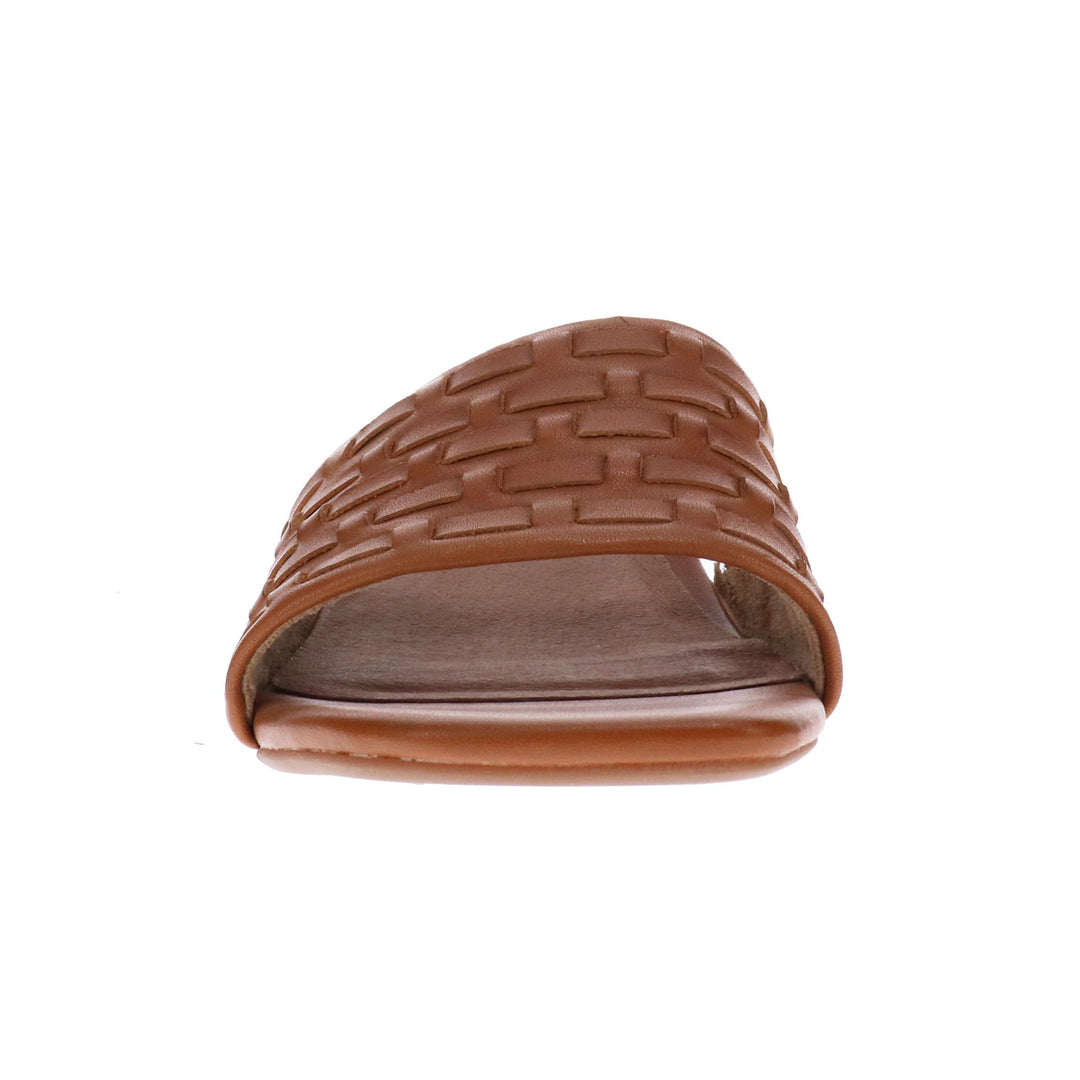 Mia Vita Yami Square-Toe Woven Leather Slide Sandal with Triple-Layer Memory Foam Cushioning and Stacked Wood-Look Heel