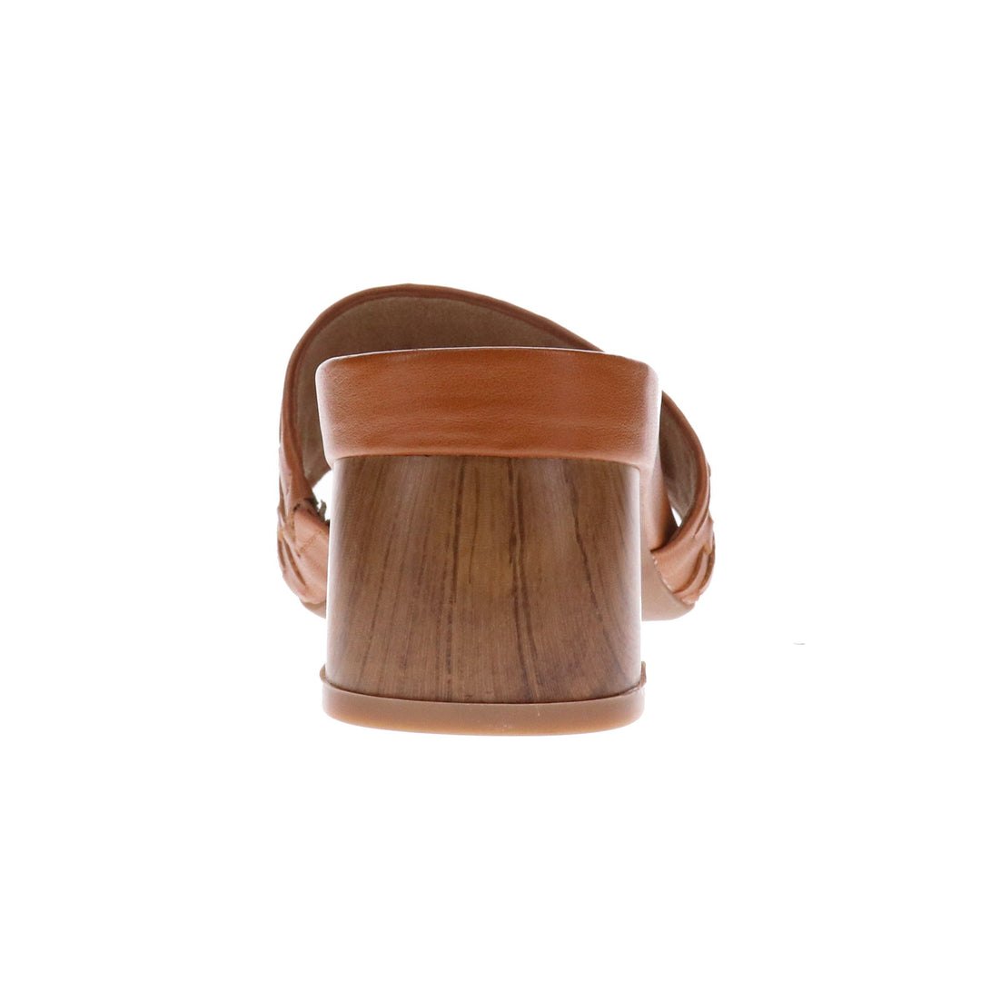 Mia Vita Yami Square-Toe Woven Leather Slide Sandal with Triple-Layer Memory Foam Cushioning and Stacked Wood-Look Heel