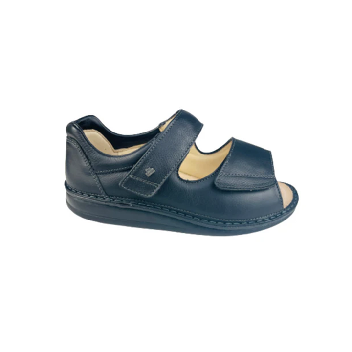 Finn Comfort 96200 Ladies Leather Sandals with 2-Way Adjustable Padded Velcro Straps, Heel Counter for Support, Removable Arch Support Insoles, and Shock Absorbing Footbed. Suitable for Sensitive & Diabetic Feet (Black)