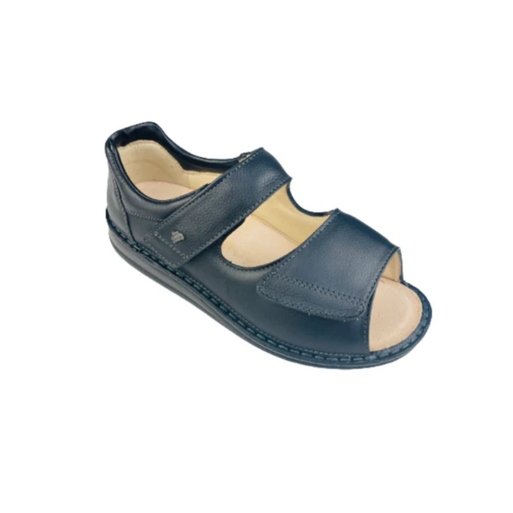 Finn Comfort 96200 Ladies Leather Sandals with 2-Way Adjustable Padded Velcro Straps, Heel Counter for Support, Removable Arch Support Insoles, and Shock Absorbing Footbed. Suitable for Sensitive & Diabetic Feet (Black)