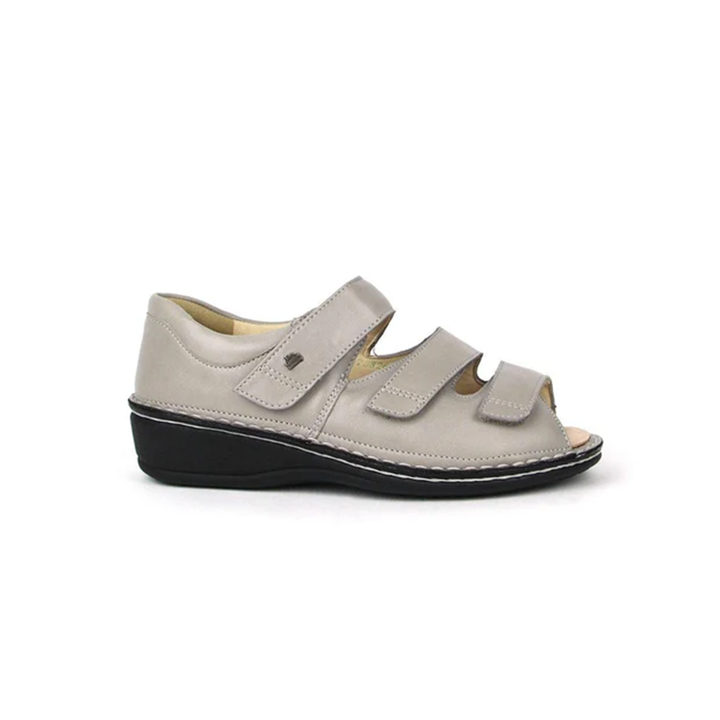 Finn Comfort 96400 Ladies Leather Sandals with 3-Way Adjustable Padded Velcro Straps, Heel Counter for Support, Removable Arch Support Insoles, and Shock Absorbing Footbed. Suitable for Sensitive & Diabetic Feet (Beige)