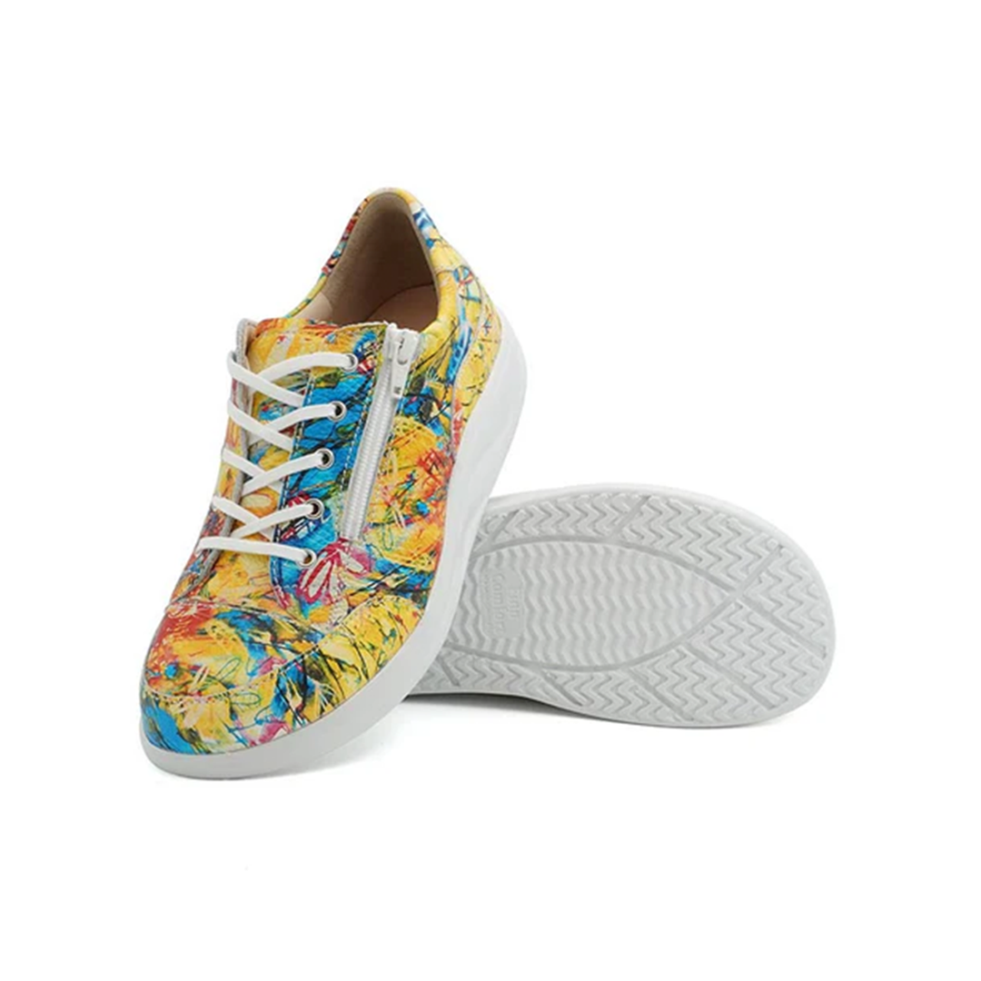 Finn Comfort Hachiouji Leather Lace/Zip Sneakers. Removable Arch Support Insoles, and Shock Absorbing Footbed. Suitable for Bunion, Heel and Arch Pain (Yellow)