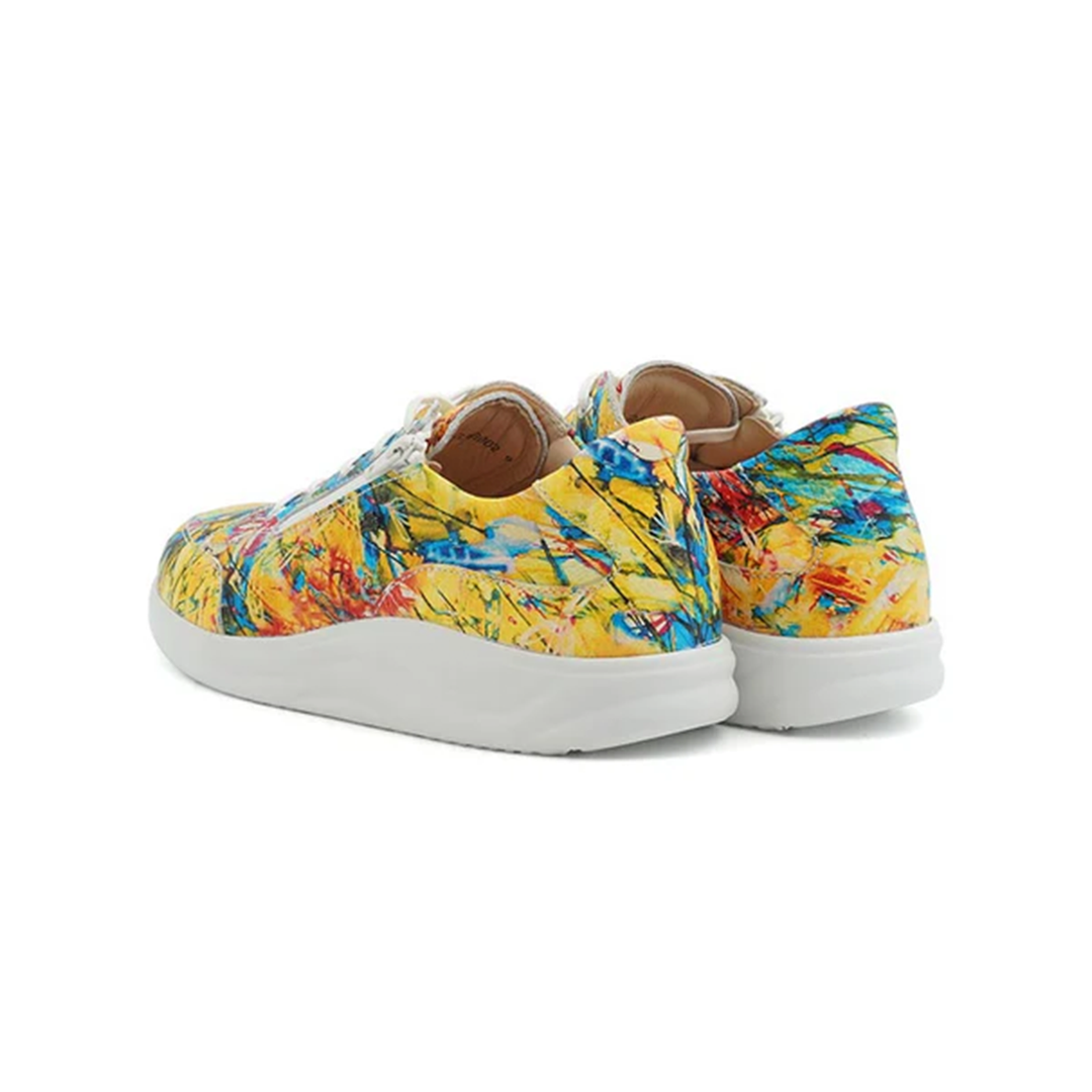 Finn Comfort Hachiouji Leather Lace/Zip Sneakers. Removable Arch Support Insoles, and Shock Absorbing Footbed. Suitable for Bunion, Heel and Arch Pain (Yellow)