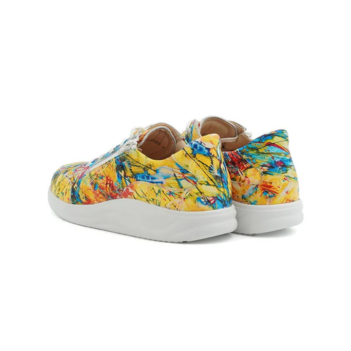 Finn Comfort Hachiouji Leather Lace/Zip Sneakers. Removable Arch Support Insoles, and Shock Absorbing Footbed. Suitable for Bunion, Heel and Arch Pain (Yellow)