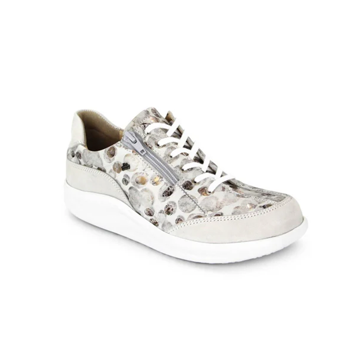 Finn Comfort Otaru Leather Lace/Zip Sneakers. Removable Arch Support Insoles, and Shock Absorbing Footbed. Suitable for Bunions, Heel and Arch Pain (White)