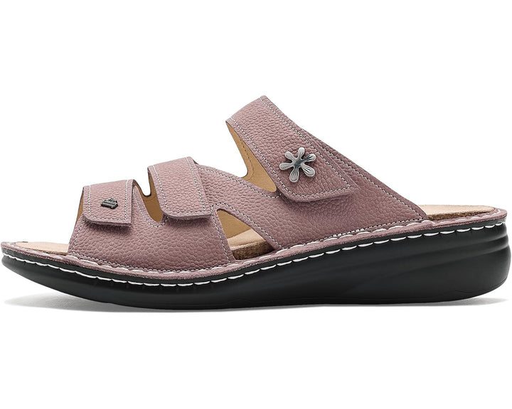 Finn Comfort Grenada Slip-on Leather Sandals with Three-Way Adjustable Velcro Straps, Removable Arch Support Insoles, and  Soft Shock Absorbing Footbed. Suitable for Bunion, Heel and Arch Pain (Rose)