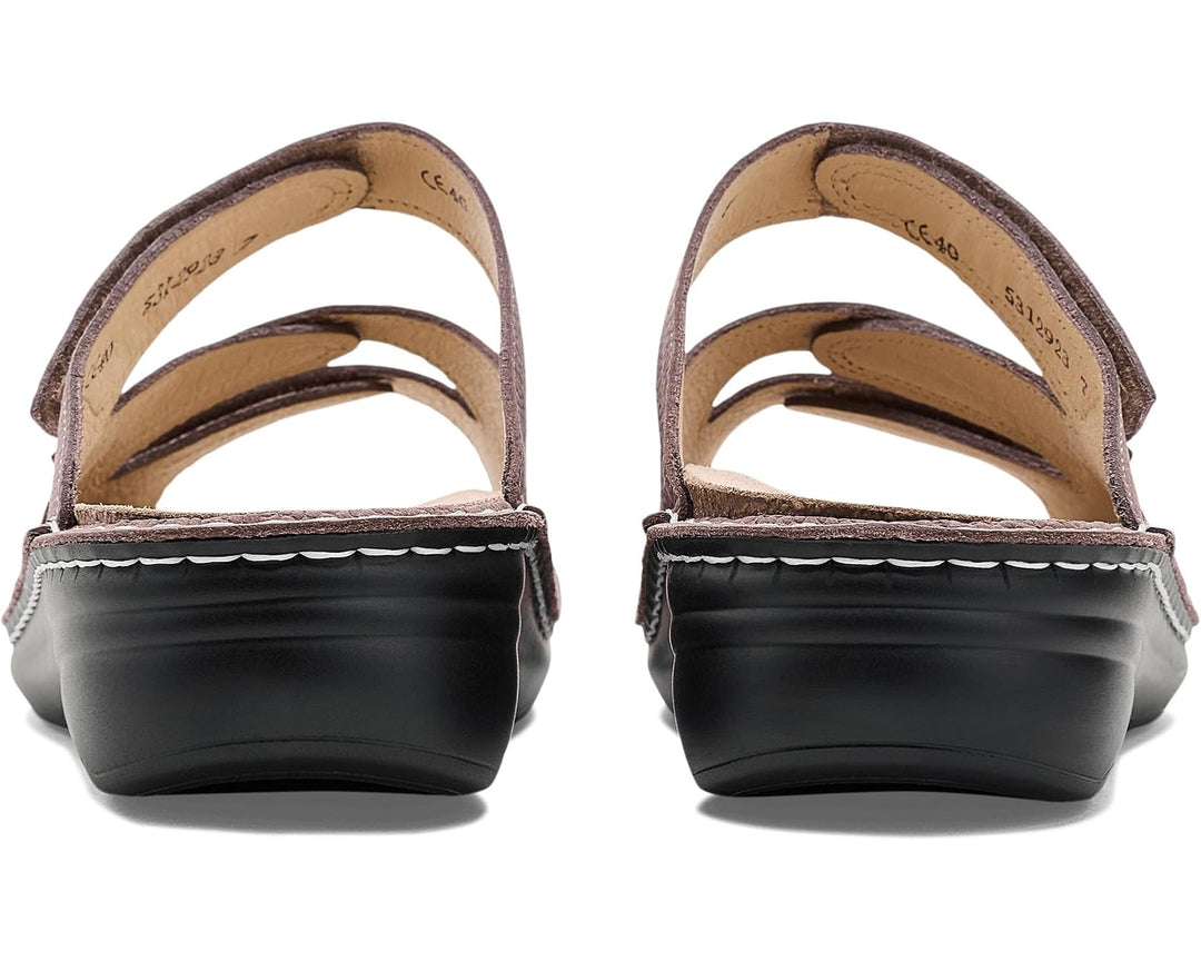 Finn Comfort Grenada Slip-on Leather Sandals with Three-Way Adjustable Velcro Straps, Removable Arch Support Insoles, and  Soft Shock Absorbing Footbed. Suitable for Bunion, Heel and Arch Pain (Rose)