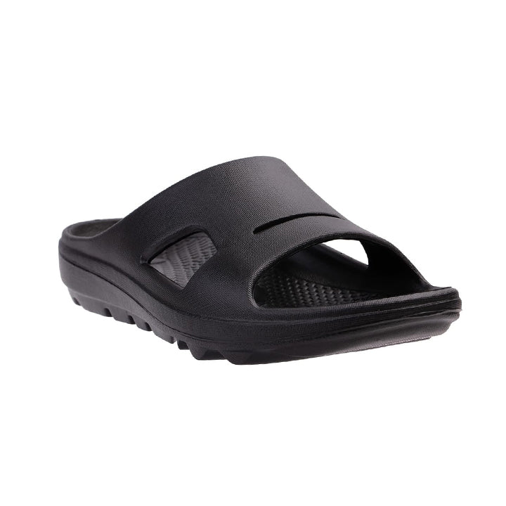 Revitalign Fusion Strive Men’s Slipper with Orthotic Arch Support, Full Contact Comfort Footbed, Deep Heel Cup & Washable Recovery Design (Black)