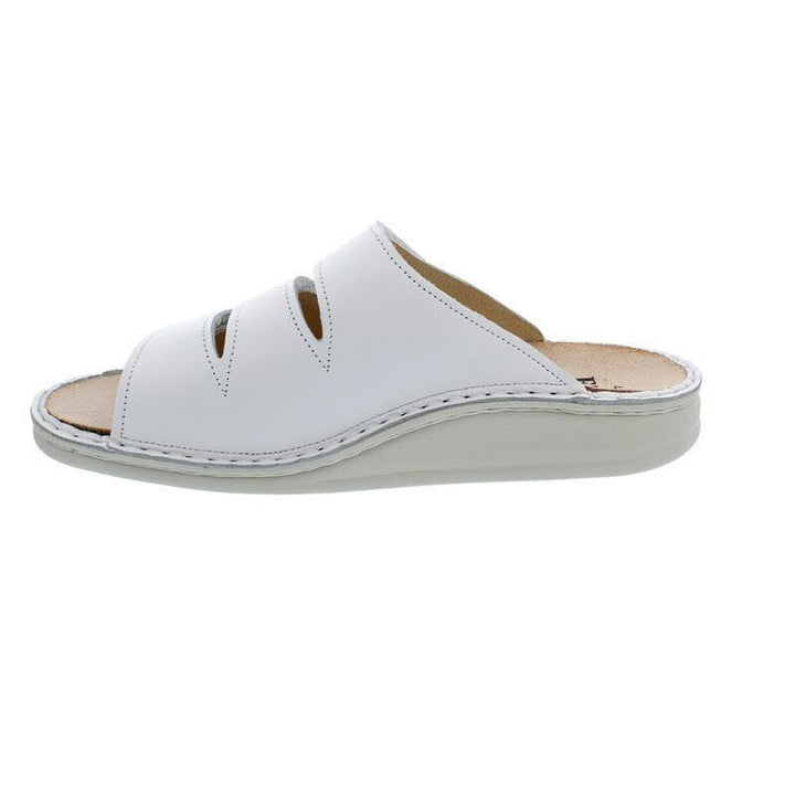 Finn Comfort Korfu Slip-On Leather Sandals With Three-Way Adjustable Velcro Straps, Removable Arch Support Insoles, And Shock Absorbing Footbed. Suitable For Bunion, Heel And Arch Pain (White)
