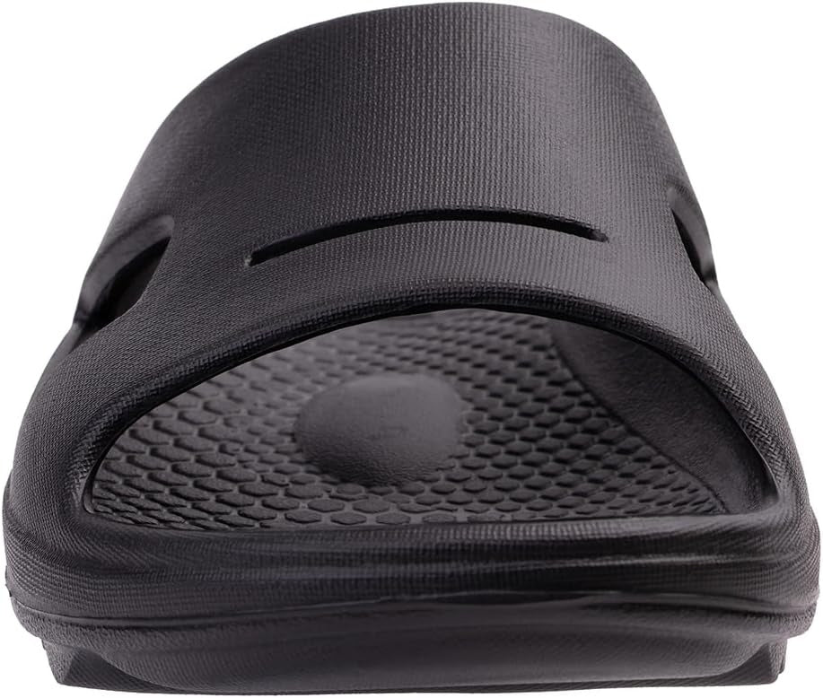 Revitalign Fusion Strive Men’s Slipper with Orthotic Arch Support, Full Contact Comfort Footbed, Deep Heel Cup & Washable Recovery Design (Black)