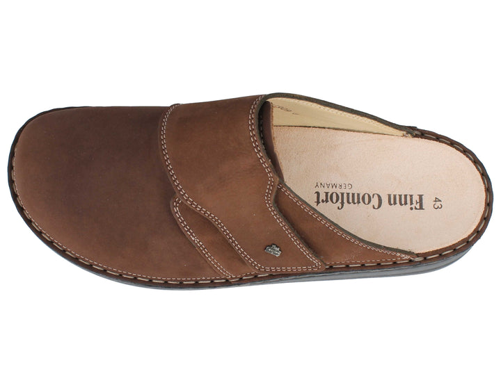 Finn Comfort Amalfi Ladies Leather Clogs with Removable Arch Support Insoles, and Shock Absorbing Footbed. Suitable for Heel and Arch Pain (Brown)