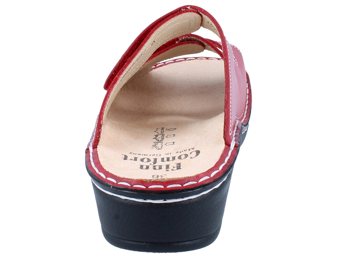 Finn Comfort Pisa Ladies Sandal With Triple Adjustable Straps, Hand-Stitched Leather Upper, And Flexible Pu Sole. Suitable For Bunion, Heel And Arch Pain (Red / Bordeux)