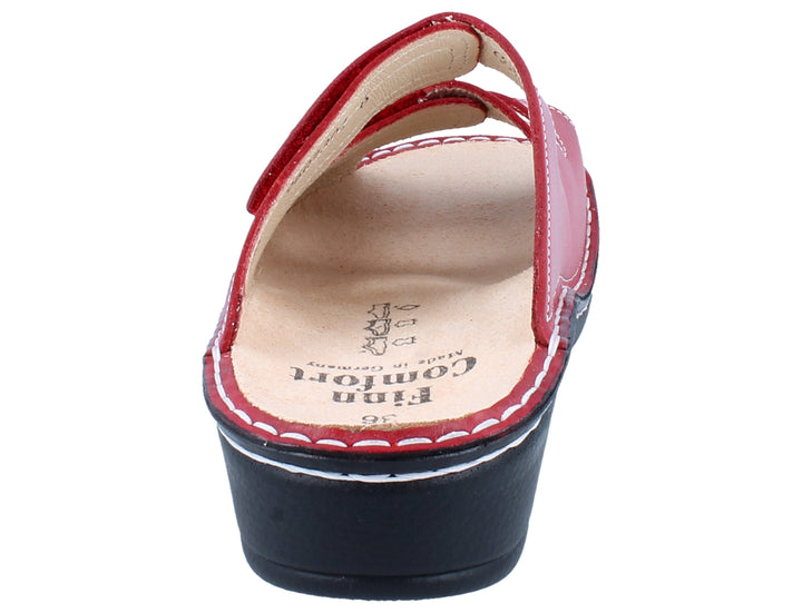 Finn Comfort Pisa Ladies Sandal With Triple Adjustable Straps, Hand-Stitched Leather Upper, And Flexible Pu Sole. Suitable For Bunion, Heel And Arch Pain (Red / Bordeux)