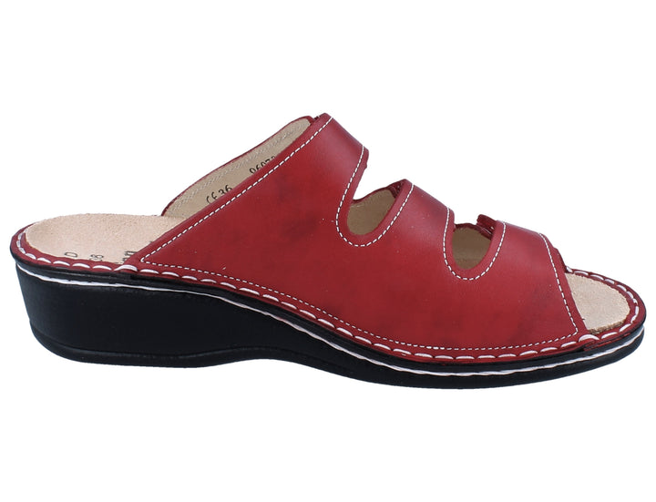 Finn Comfort Pisa Ladies Sandal With Triple Adjustable Straps, Hand-Stitched Leather Upper, And Flexible Pu Sole. Suitable For Bunion, Heel And Arch Pain (Red / Bordeux)