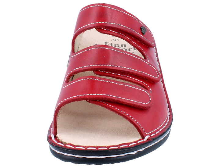 Finn Comfort Pisa Ladies Sandal With Triple Adjustable Straps, Hand-Stitched Leather Upper, And Flexible Pu Sole. Suitable For Bunion, Heel And Arch Pain (Red / Bordeux)
