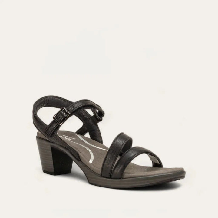 Naot Bounty Women’s Leather Sandal with Faux Buckle Velcro Closure and Shock-Absorbing Footbed (Pewter)