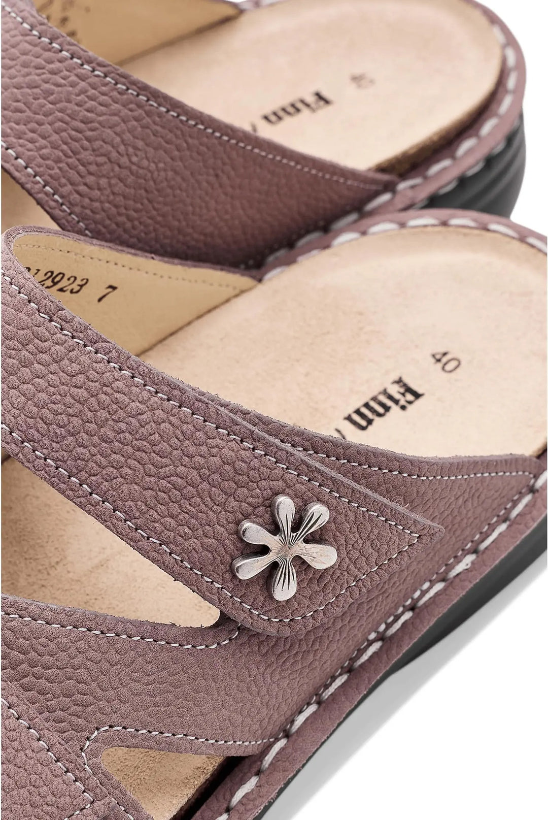 Finn Comfort Grenada Slip-on Leather Sandals with Three-Way Adjustable Velcro Straps, Removable Arch Support Insoles, and  Soft Shock Absorbing Footbed. Suitable for Bunion, Heel and Arch Pain (Rose)