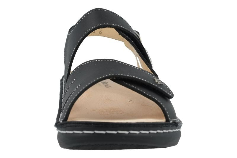 Finn Comfort Barbuda Ladies Leather Sandal With Dual Adjustable Straps, Removable Footbed, And Flexible Pu Sole. Suitable For Bunion, Heel And Arch Pain (Black)