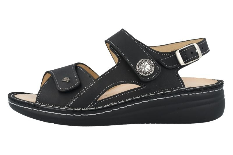 Finn Comfort Barbuda Ladies Leather Sandal With Dual Adjustable Straps, Removable Footbed, And Flexible Pu Sole. Suitable For Bunion, Heel And Arch Pain (Black)