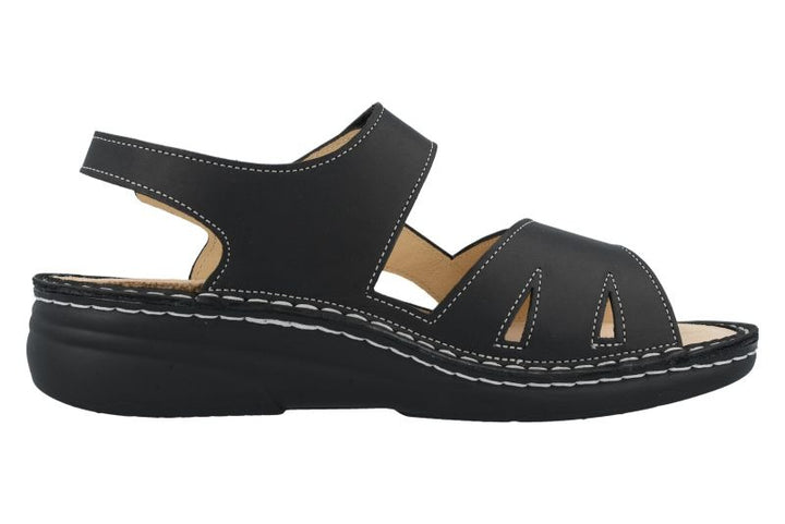 Finn Comfort Barbuda Ladies Leather Sandal With Dual Adjustable Straps, Removable Footbed, And Flexible Pu Sole. Suitable For Bunion, Heel And Arch Pain (Black)