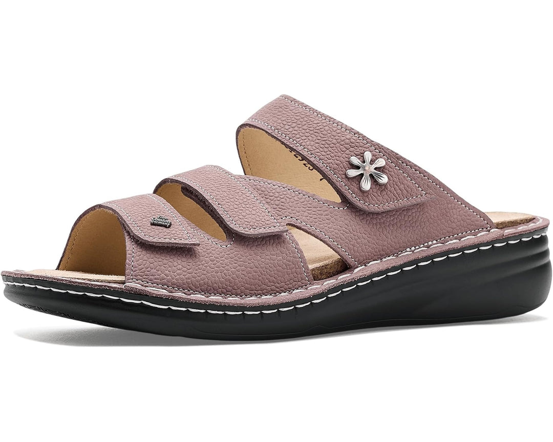 Finn Comfort Grenada Slip-on Leather Sandals with Three-Way Adjustable Velcro Straps, Removable Arch Support Insoles, and  Soft Shock Absorbing Footbed. Suitable for Bunion, Heel and Arch Pain (Rose)