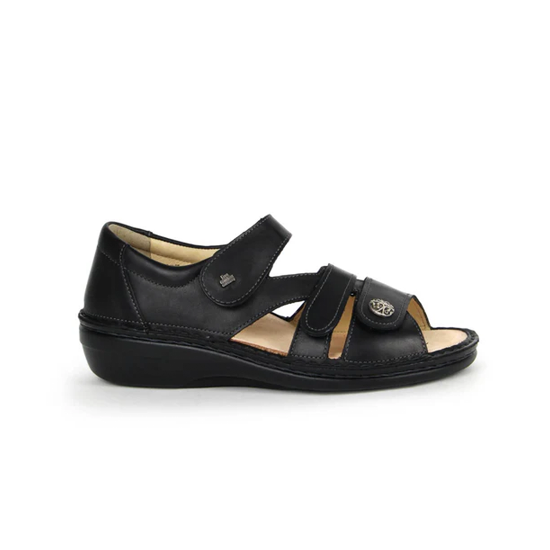 Finn Comfort Sintra Leather Sandals with Three-Way Adjustable Velcro Straps, Heel Counter for Support, Removable Arch Support Insoles, and Shock Absorbing Footbed. Suitable for Bunion, Heel and Arch Pain (Black)
