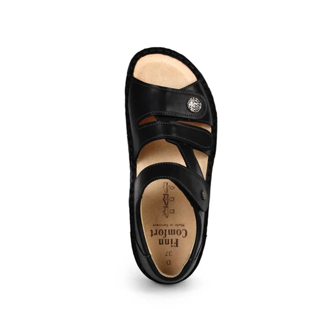 Finn Comfort Sintra Leather Sandals with Three-Way Adjustable Velcro Straps, Heel Counter for Support, Removable Arch Support Insoles, and Shock Absorbing Footbed. Suitable for Bunion, Heel and Arch Pain (Black)