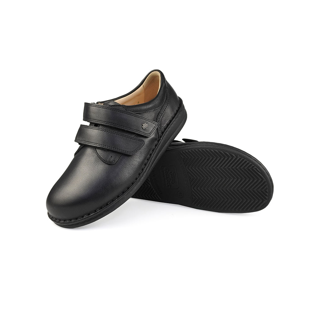 Finn Comfort 96103 Ladies Leather Shoes with Easy Velcro Closure, Extra-Soft Seamless Leather Upper, Wide Fit Comfort, Removable Footbed, and Shock-Absorbing PU Sole. Suitable for Sensitive & Diabetic Feet (Black)