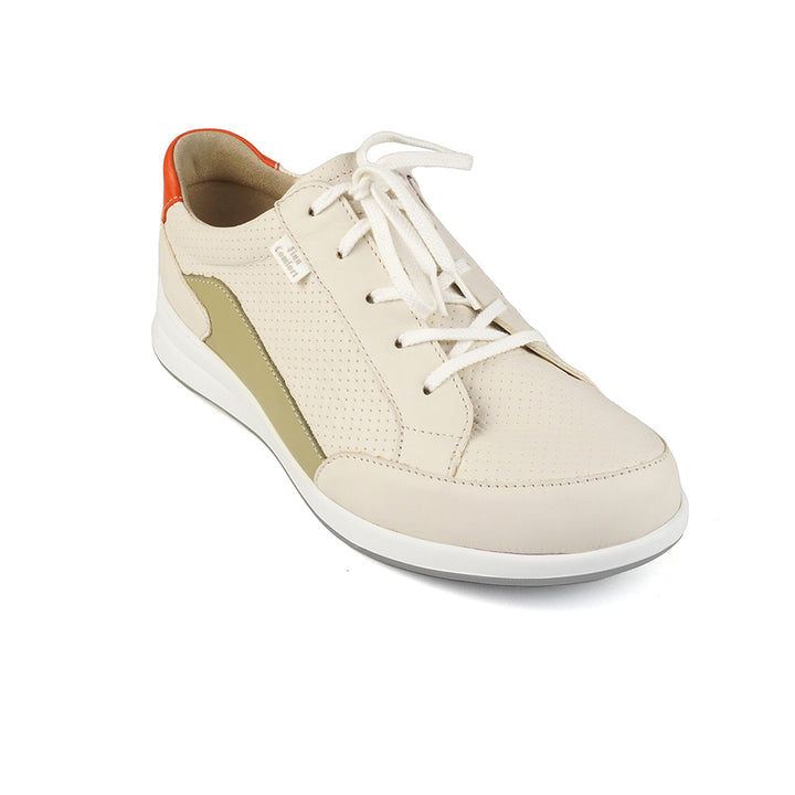 Finn Comfort Prato Leather Lace/Zip Sneakers. Removable Arch Support Insoles, and Soft Shock Absorbing Footbed. Suitable for Bunion, Heel and Arch Pain (Beige)