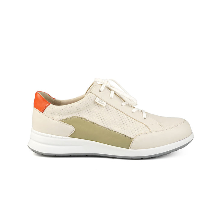 Finn Comfort Prato Leather Lace/Zip Sneakers. Removable Arch Support Insoles, and Soft Shock Absorbing Footbed. Suitable for Bunion, Heel and Arch Pain (Beige)