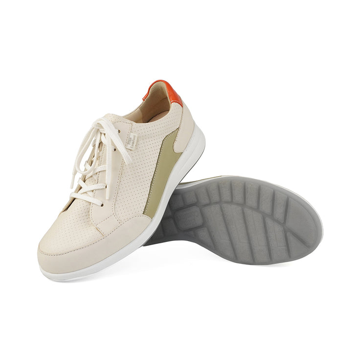 Finn Comfort Prato Leather Lace/Zip Sneakers. Removable Arch Support Insoles, and Soft Shock Absorbing Footbed. Suitable for Bunion, Heel and Arch Pain (Beige)