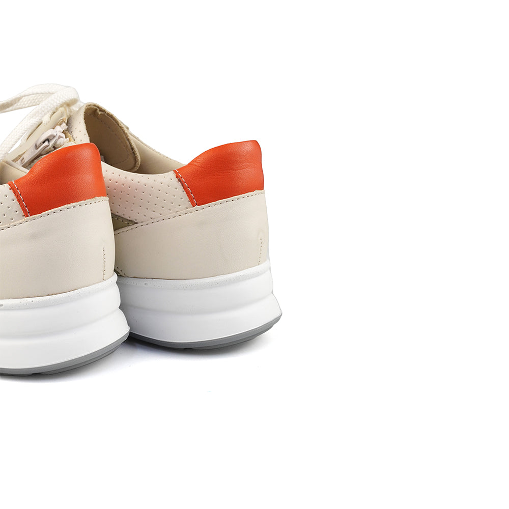 Finn Comfort Prato Leather Lace/Zip Sneakers. Removable Arch Support Insoles, and Soft Shock Absorbing Footbed. Suitable for Bunion, Heel and Arch Pain (Beige)