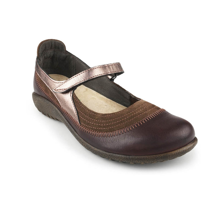 Naot Kirei Women’s Leather Mary Jane Shoe with Ergonomic Arch Support, Removable Insole and Cushioned Footbed (Brown)
