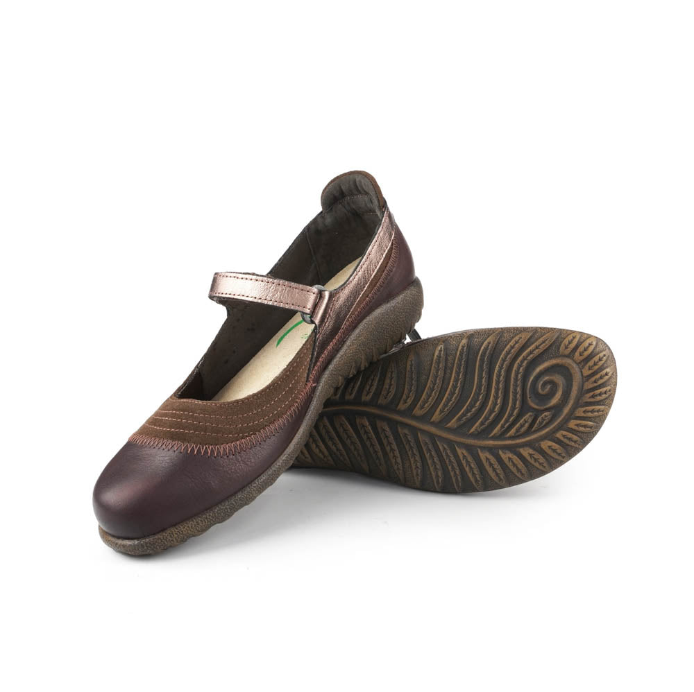 Naot Kirei Women’s Leather Mary Jane Shoe with Ergonomic Arch Support, Removable Insole and Cushioned Footbed (Brown)