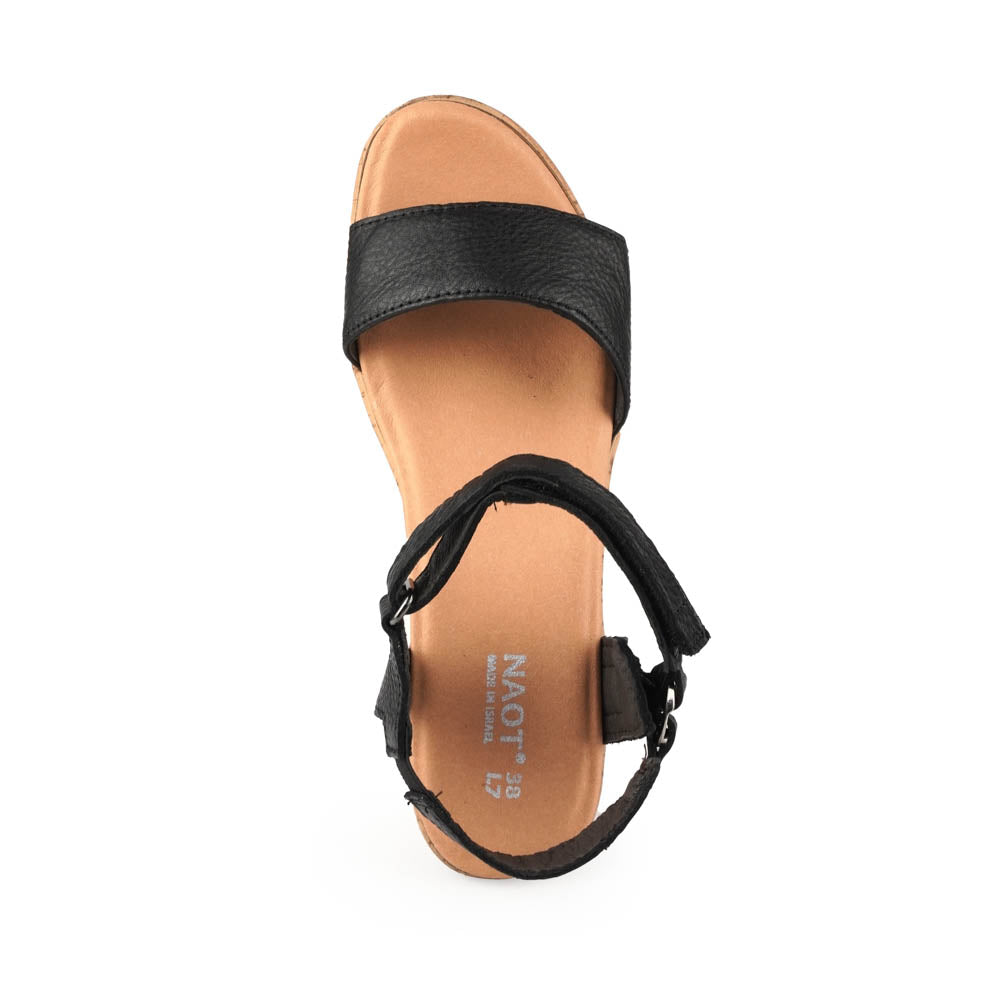Naot Pier Women’s Wedge Leather Sandal with Adjustable Straps, Padded Leather Lining, and Anatomic Cork & Latex Footbed (Black)