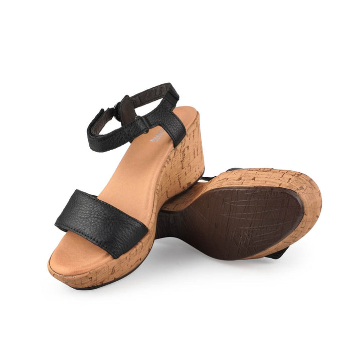 Naot Pier Women’s Wedge Leather Sandal with Adjustable Straps, Padded Leather Lining, and Anatomic Cork & Latex Footbed (Black)